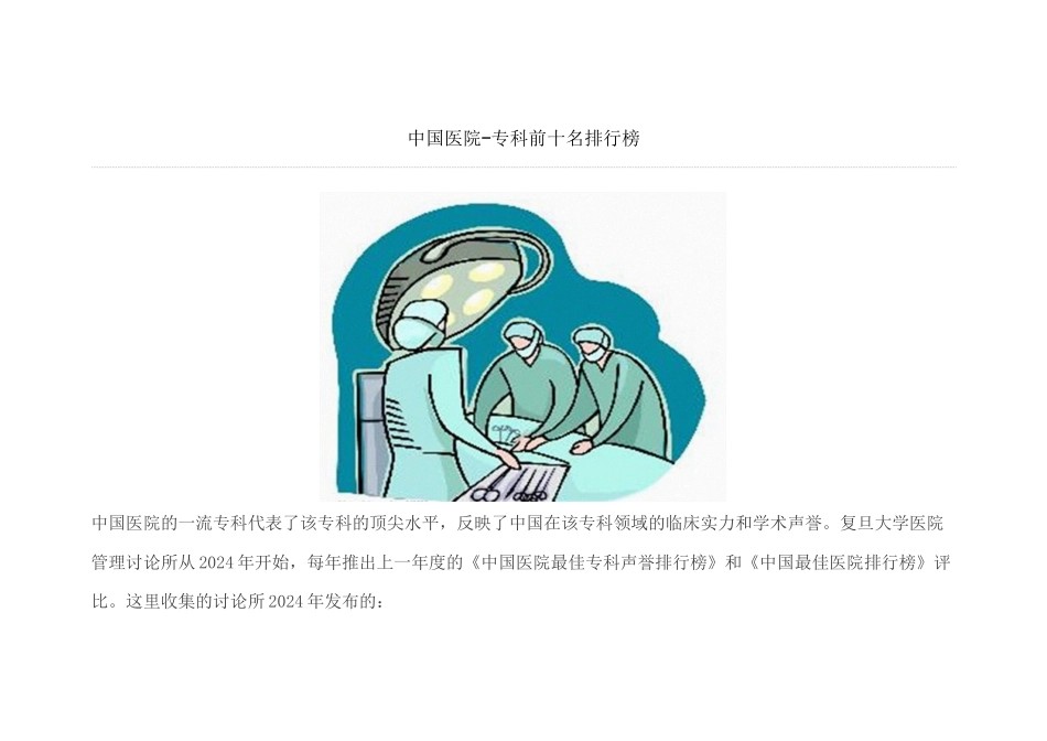 中国医院-专科前十名排行榜_第1页