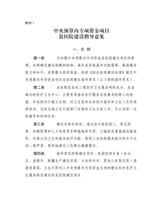 中央预算内专项资金项目县医院建设指导意见