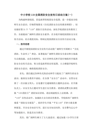 中小学校119全国消防安全宣传日活动方案