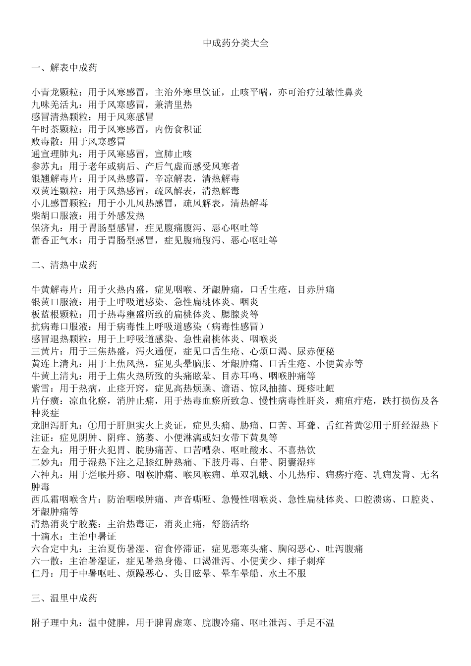 中成药分类大全_第1页