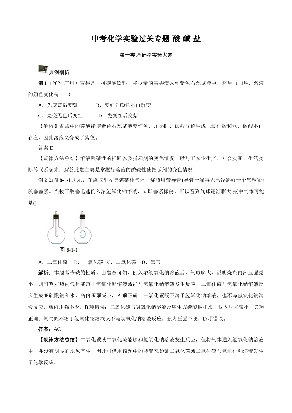 中考化学实验过关专题 酸 碱 盐 人教版_第1页