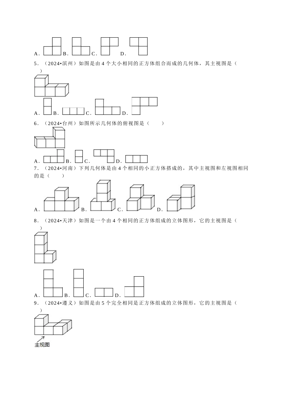 中考数学-2024中考真题视图和投影_第2页