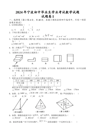 中考数学-2024年宁波初中毕业生学业考试数学试题