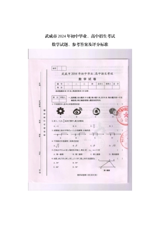 中考数学-2024年甘肃省武威市中考数学试题及答案-武威