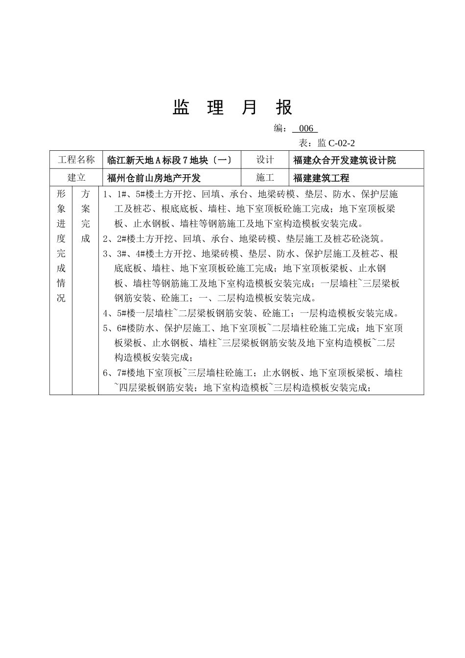 临江新天地A标段其地块龙江苑（一期）工程监理月报_第2页