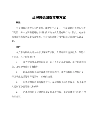 举报投诉调查实施方案