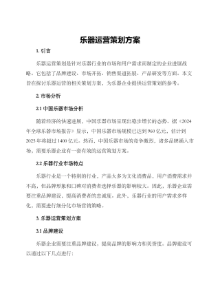 乐器运营策划方案