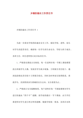 乡镇防溺水工作责任书