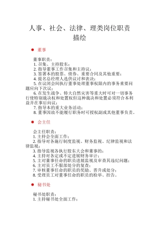 人事、法律及管理类各岗位职责说明