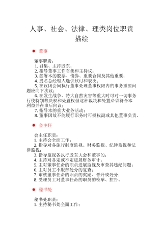 人事、法律、管理类岗位职责描述