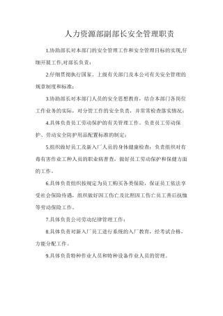 人力资源部副部长安全管理职责