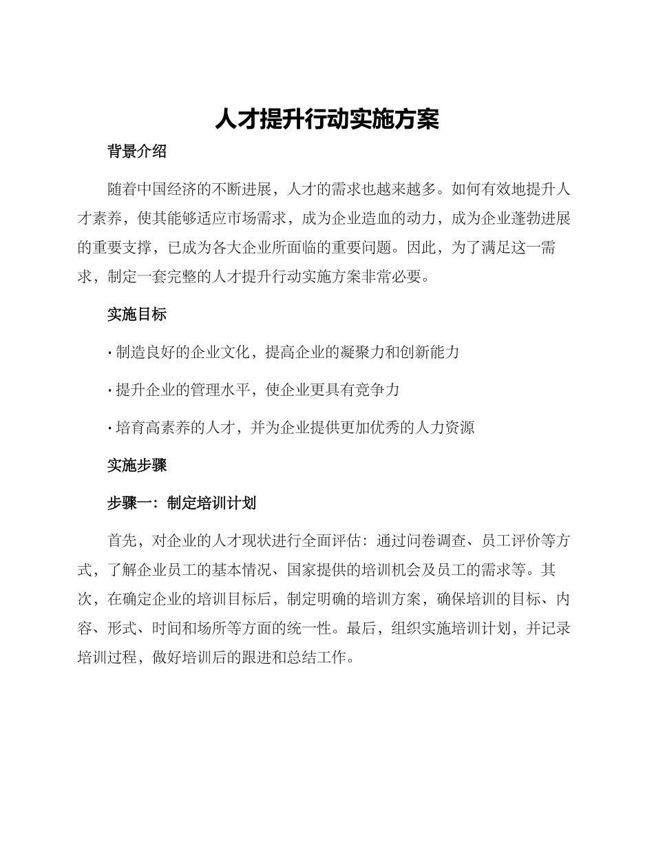 人才提升行动实施方案_第1页