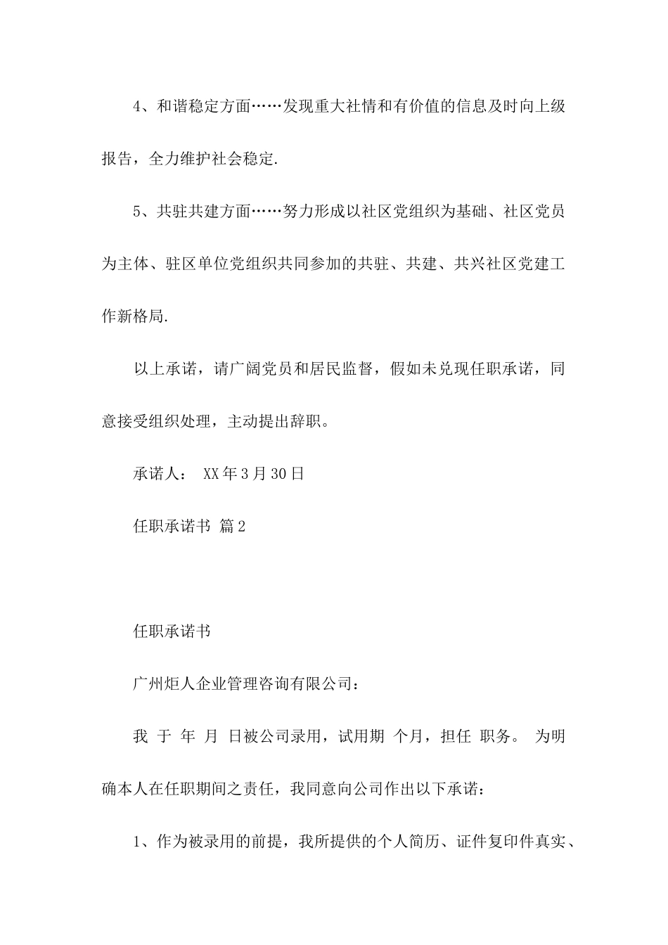 任职承诺书模板汇总10篇_第2页