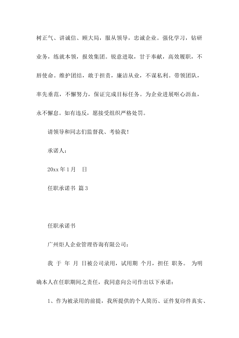 任职承诺书模板集锦8篇_第3页