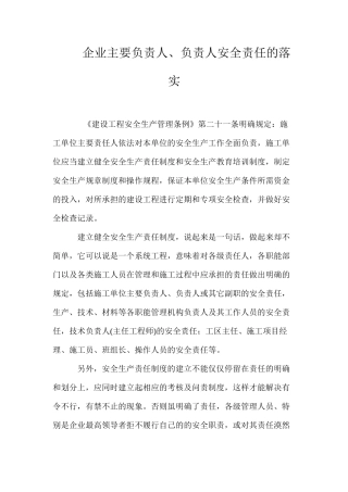 企业主要负责人、负责人安全责任的落实