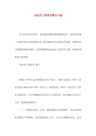 企业员工承诺书集合5篇