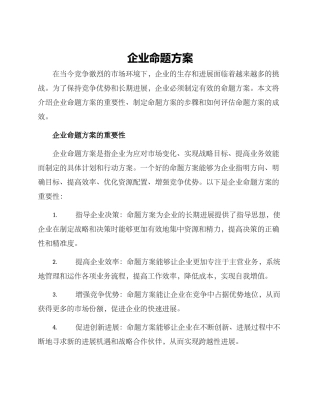 企业命题方案