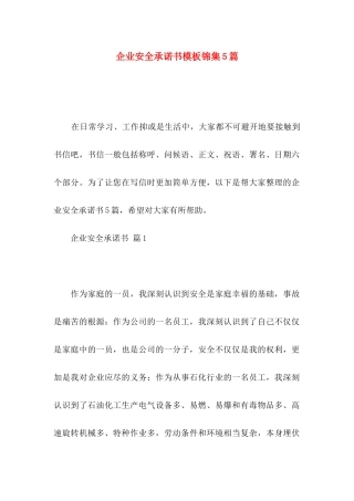 企业安全承诺书模板锦集5篇