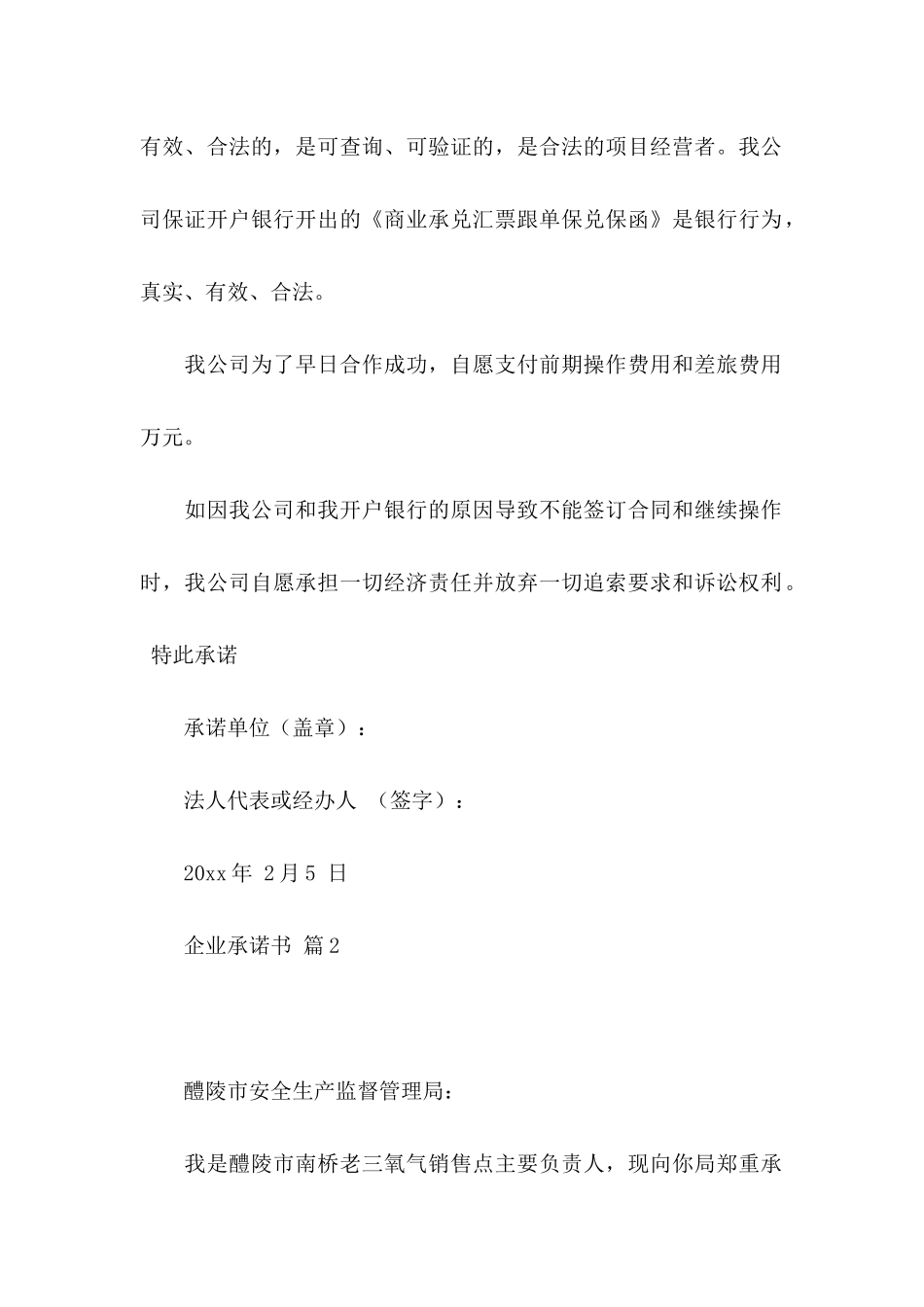 企业承诺书模板合集5篇_第2页