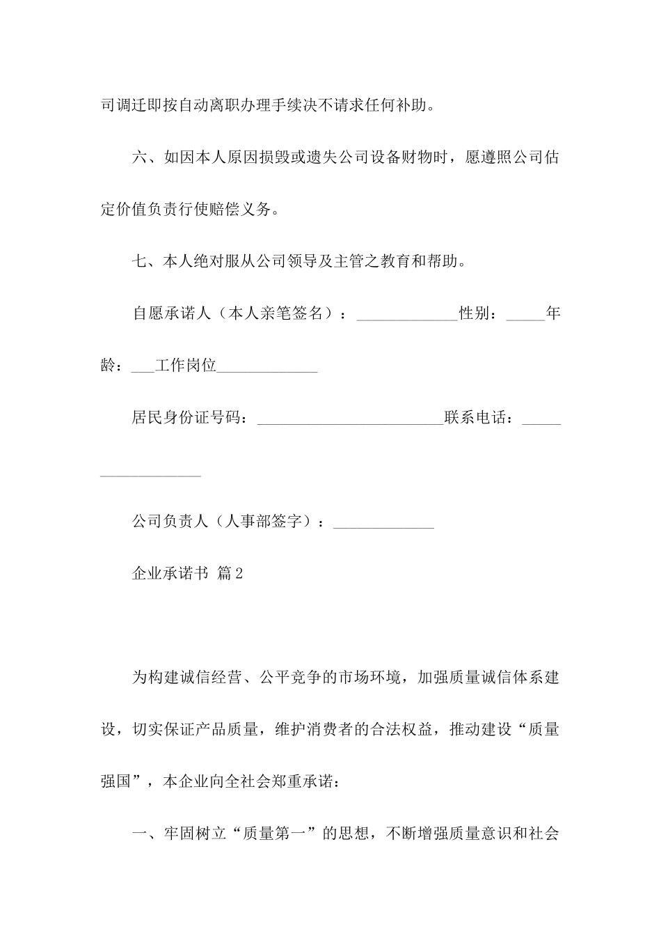 企业承诺书模板合集六篇 _第2页