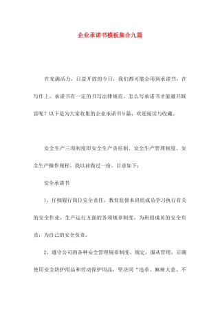 企业承诺书模板集合九篇