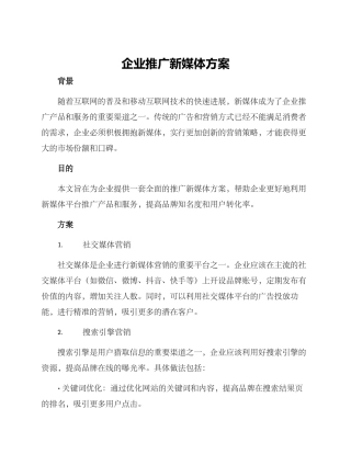 企业推广新媒体方案