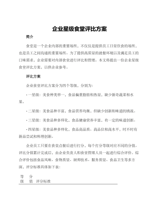 企业星级食堂评比方案