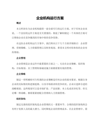 企业机构运行方案