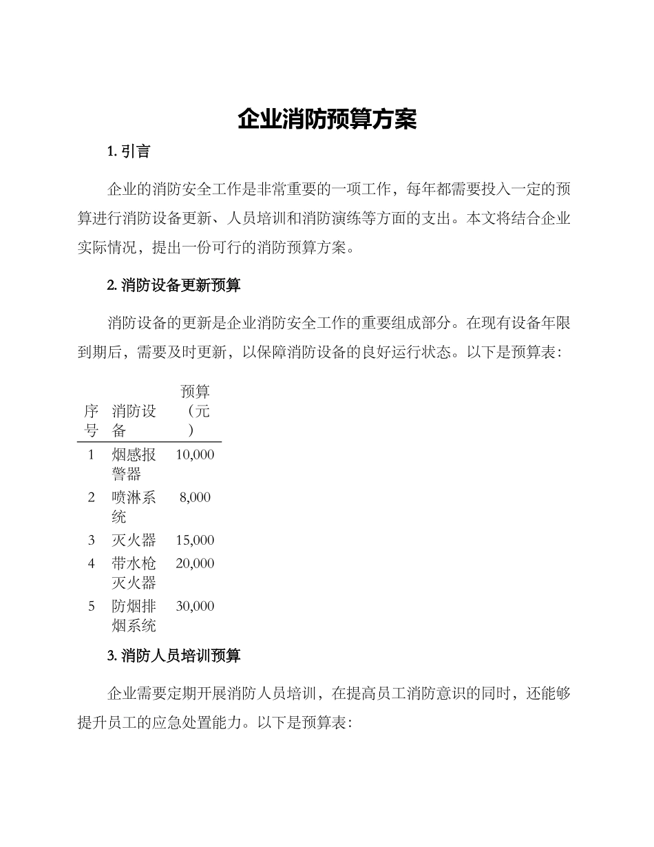 企业消防预算方案_第1页