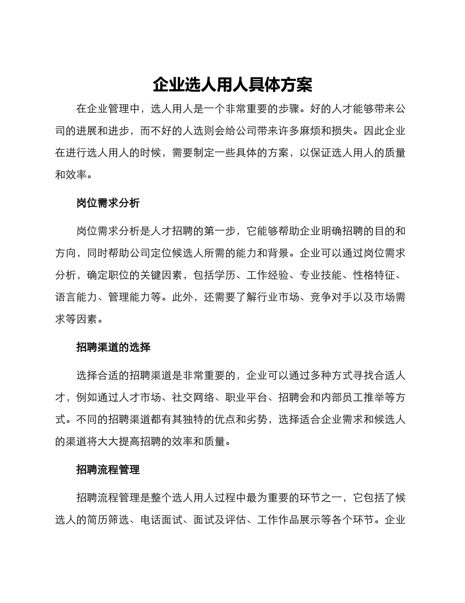 企业选人用人具体方案_第1页