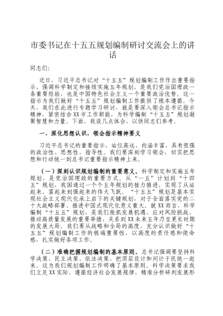 市委书记在十五五规划编制研讨交流会上的讲话
