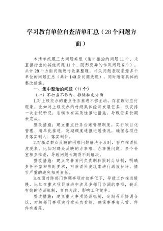 学习教育单位自查清单汇总（28个问题方面）