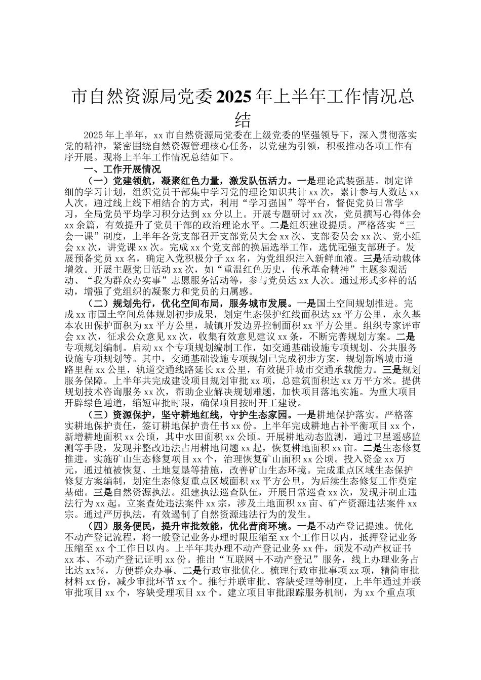 市自然资源局党委2025年上半年工作情况总结_第1页