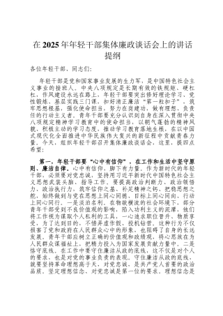在2025年年轻干部集体廉政谈话会上的讲话提纲