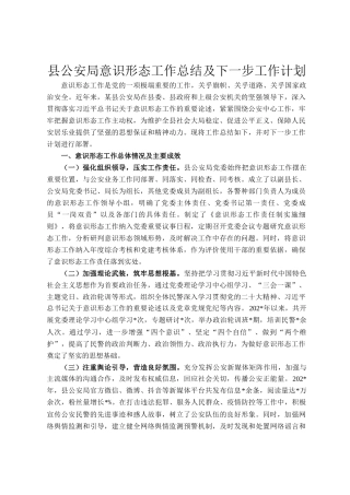 县公安局意识形态工作总结及下一步工作计划