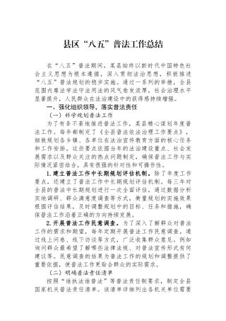 县区“八五”普法工作总结