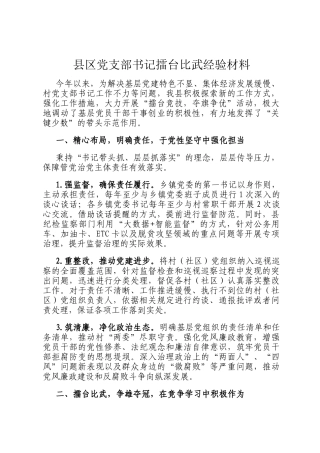县区党支部书记擂台比武经验材料