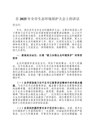 在2025年全市生态环境保护大会上的讲话