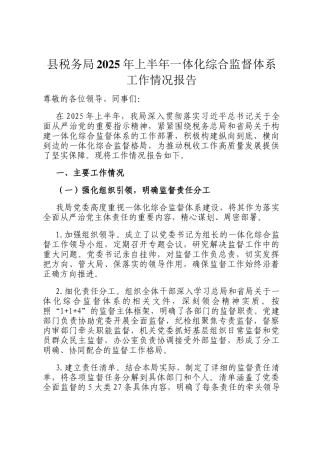 县税务局2025年上半年一体化综合监督体系工作情况报告