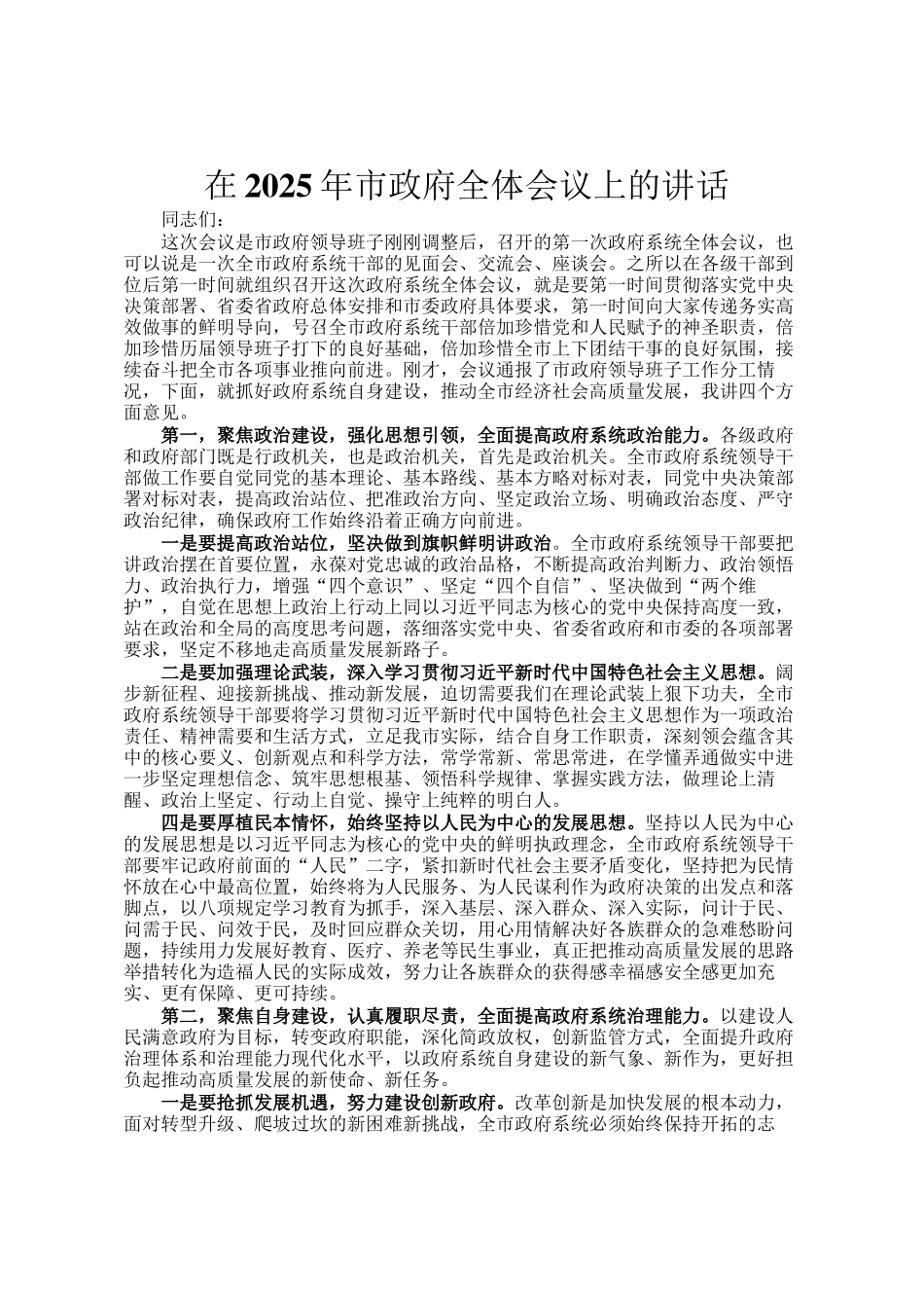 在2025年市政府全体会议上的讲话_第1页