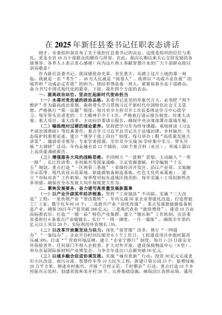 在2025年新任县委书记任职表态讲话