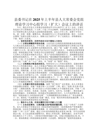县委书记在2025年上半年县人大常委会党组理论学习中心组学习（扩大）会议上的讲话