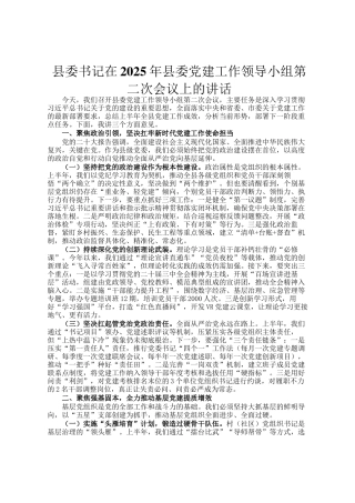 县委书记在2025年县委党建工作领导小组第二次会议上的讲话