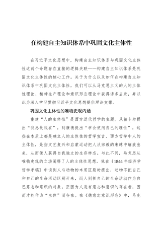 在构建自主知识体系中巩固文化主体性