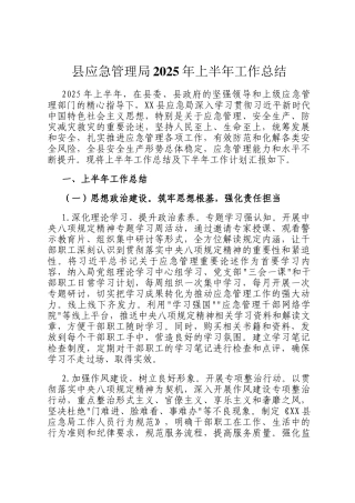 县应急管理局2025年上半年工作总结