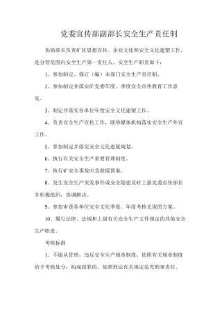 党委宣传部副部长安全生产责任制