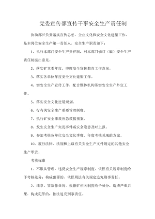 党委宣传部宣传干事安全生产责任制