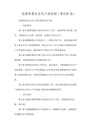 党委常委安全生产责任制（枣庄矿业）