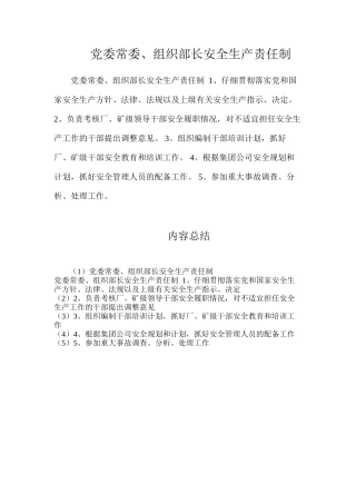 党委常委、组织部长安全生产责任制