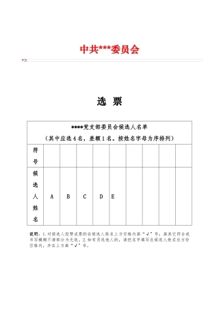 党支部选举选票模板
